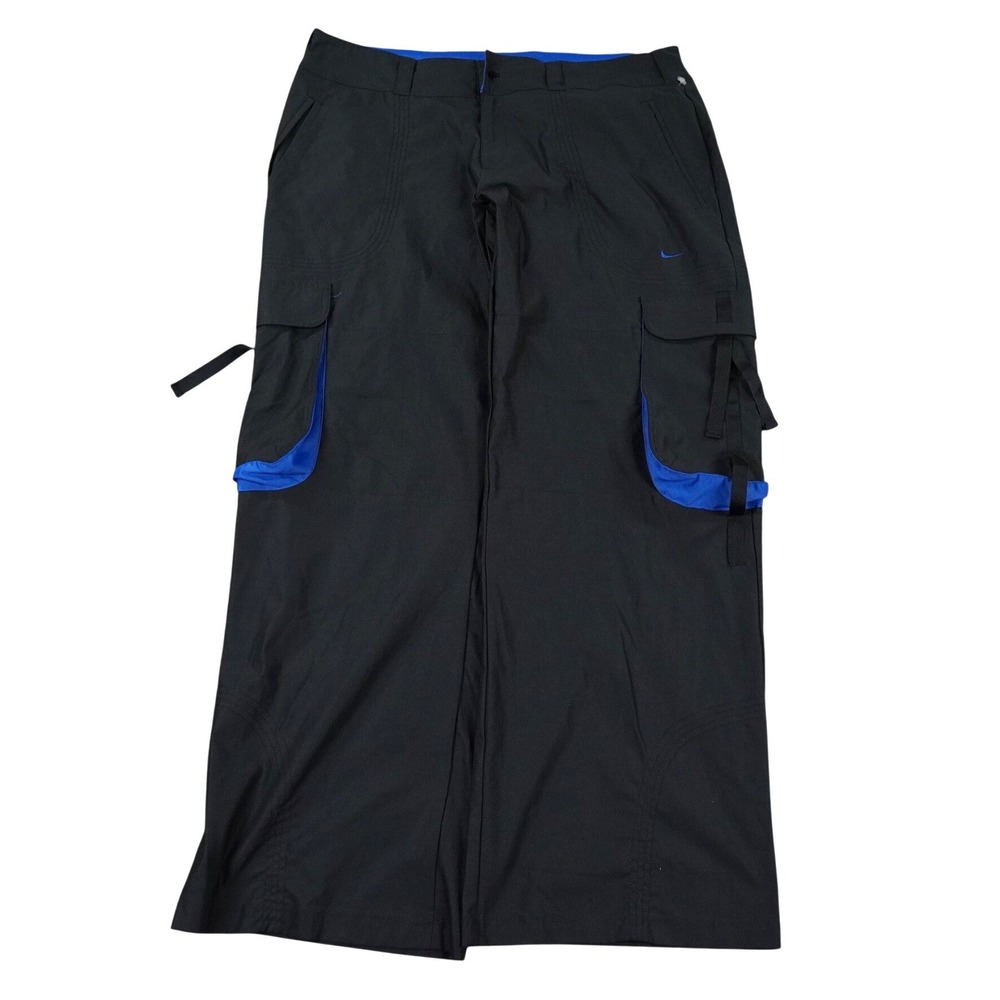 VTG Nike Fitness Dance Cargo Pants Womens XL Black Blue Wide Leg Y2K Deadstock